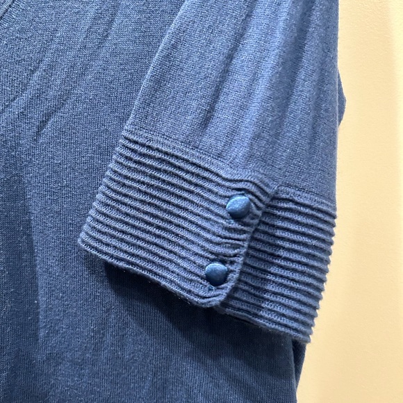 Barneys size large women’s blue lightweight short-sleeve vneck top sweater. - Picture 2 of 4